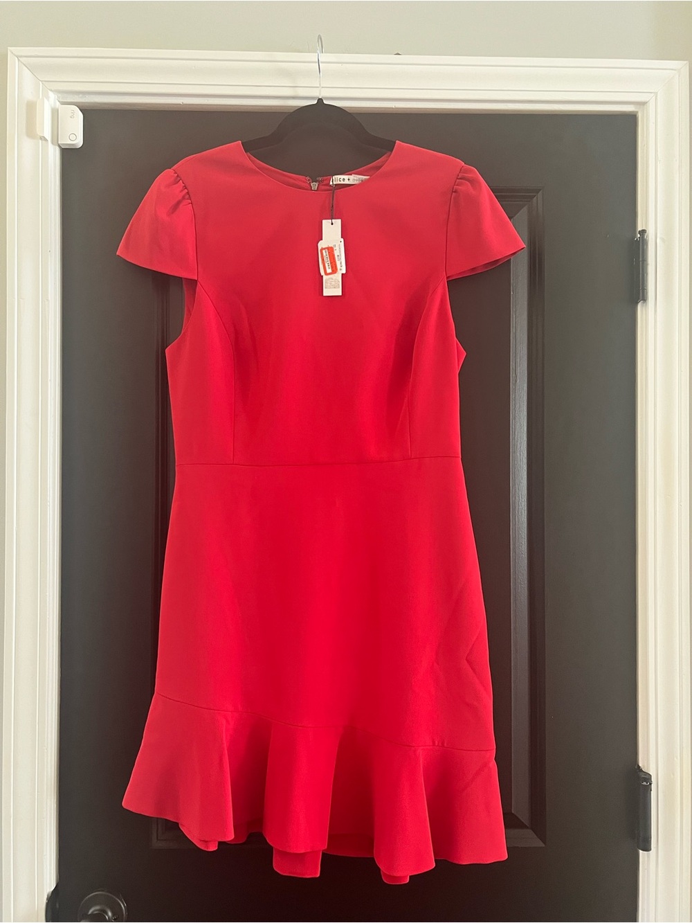 Alice + Olivia Red Ruffle Hem Fit & Flare Dress NWT Size 12